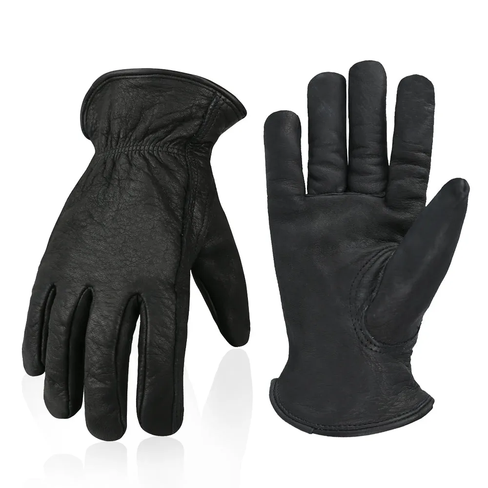 (12 pair pack) Water Resistant Fleece Lined Top Grain Cowhide Leather Work Gloves