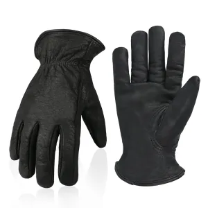 (12 pair pack) Water Resistant Fleece Lined Top Grain Cowhide Leather Work Gloves