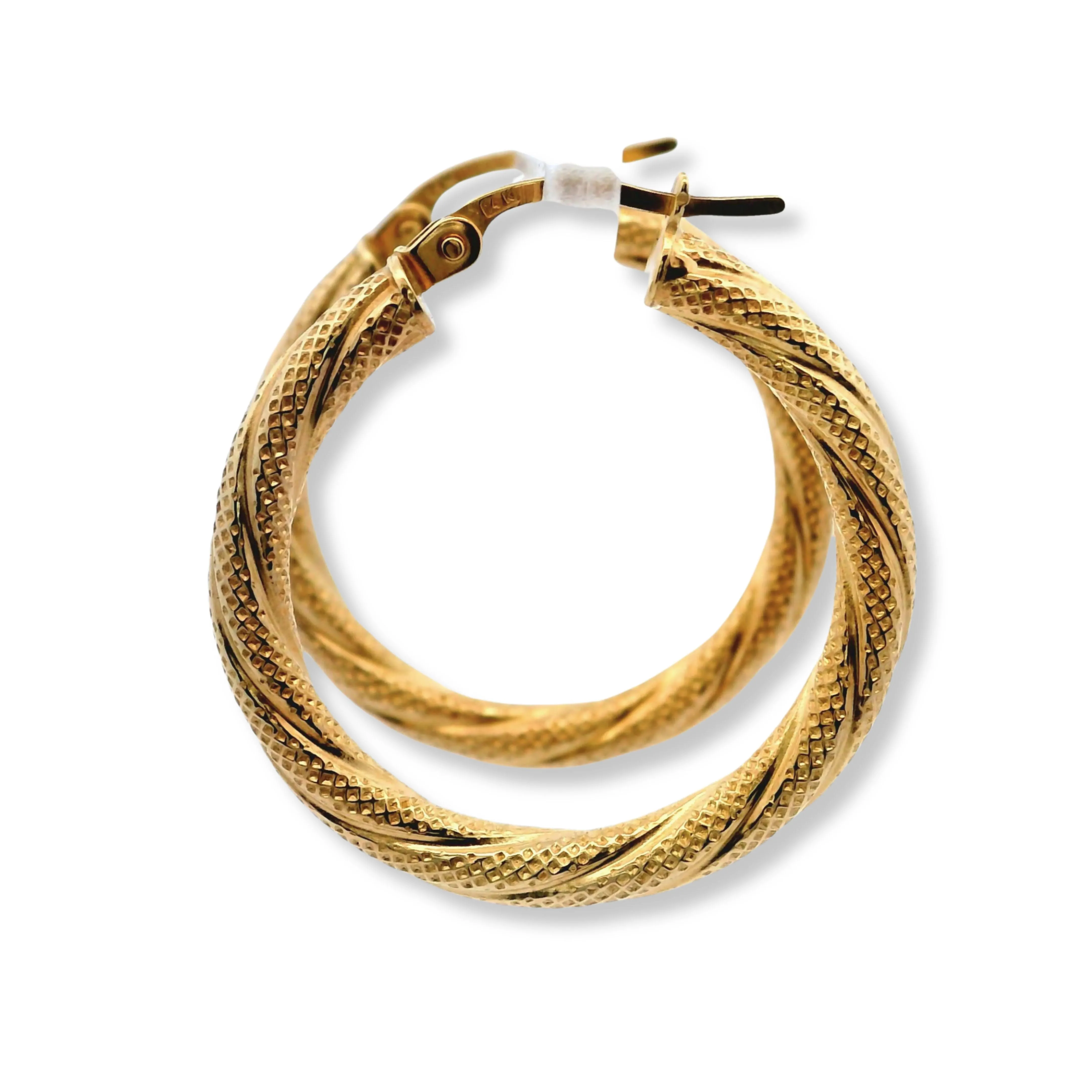 14K Yellow Gold Textured Hoop Earrings