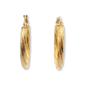 14K Yellow Gold Textured Hoop Earrings