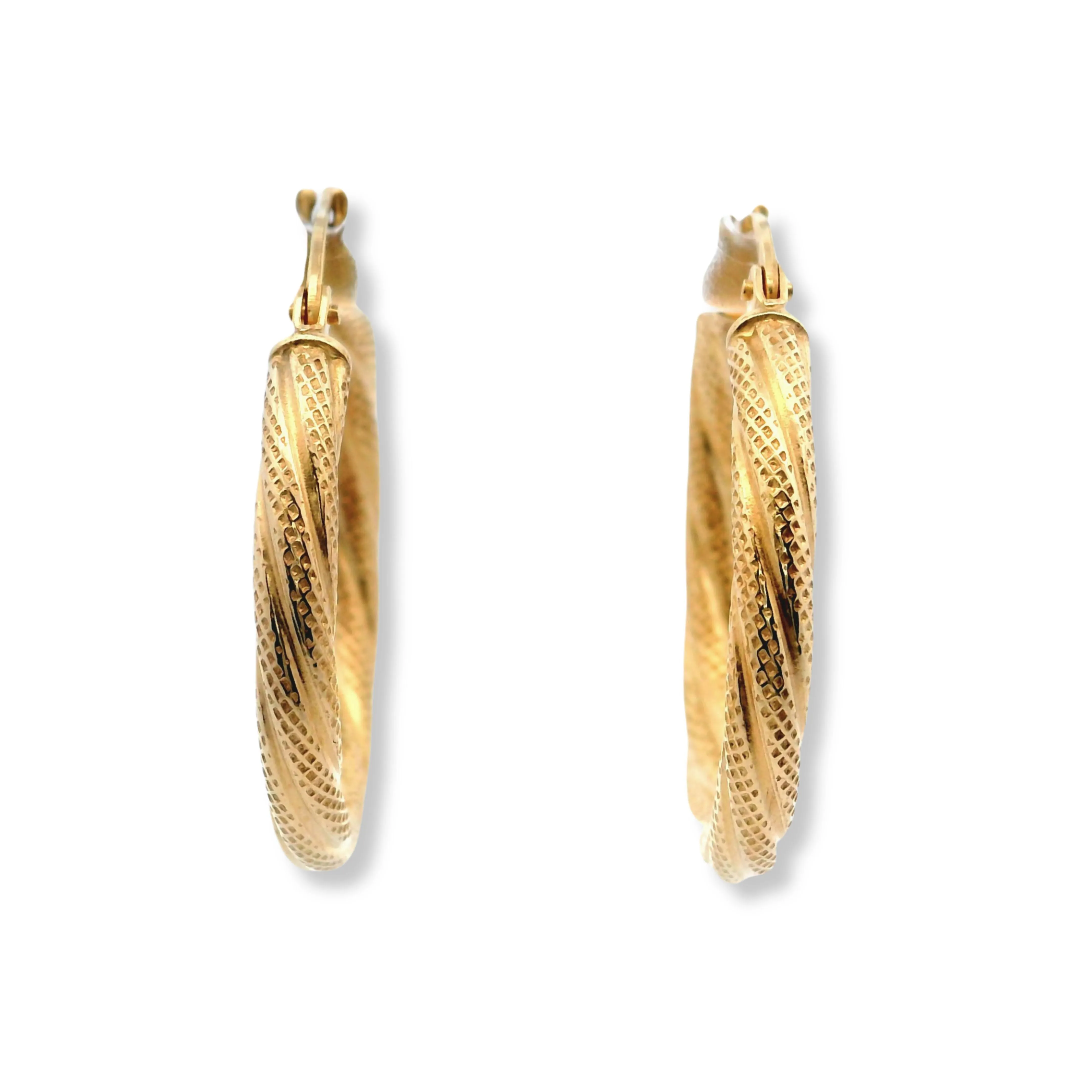 14K Yellow Gold Textured Hoop Earrings