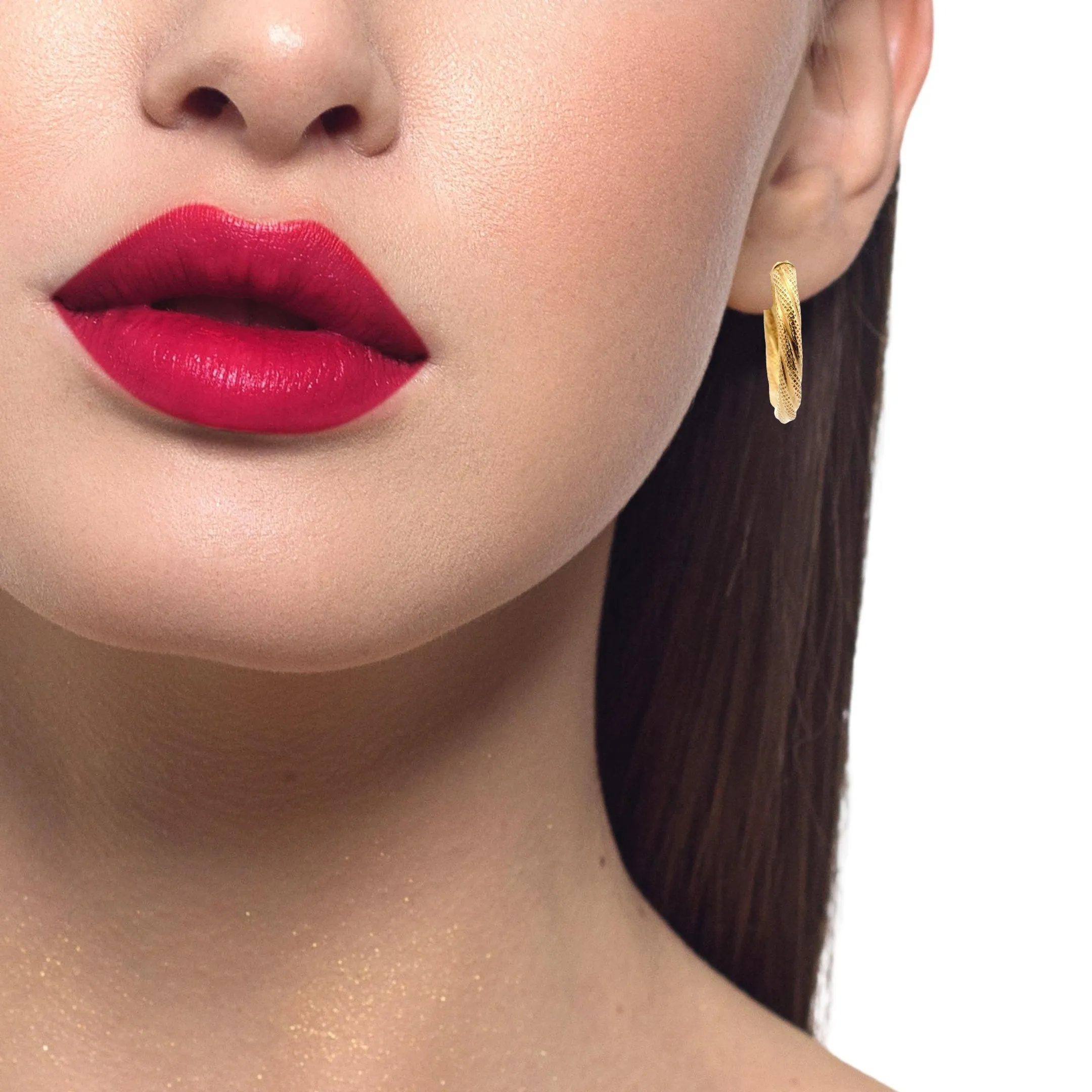 14K Yellow Gold Textured Hoop Earrings