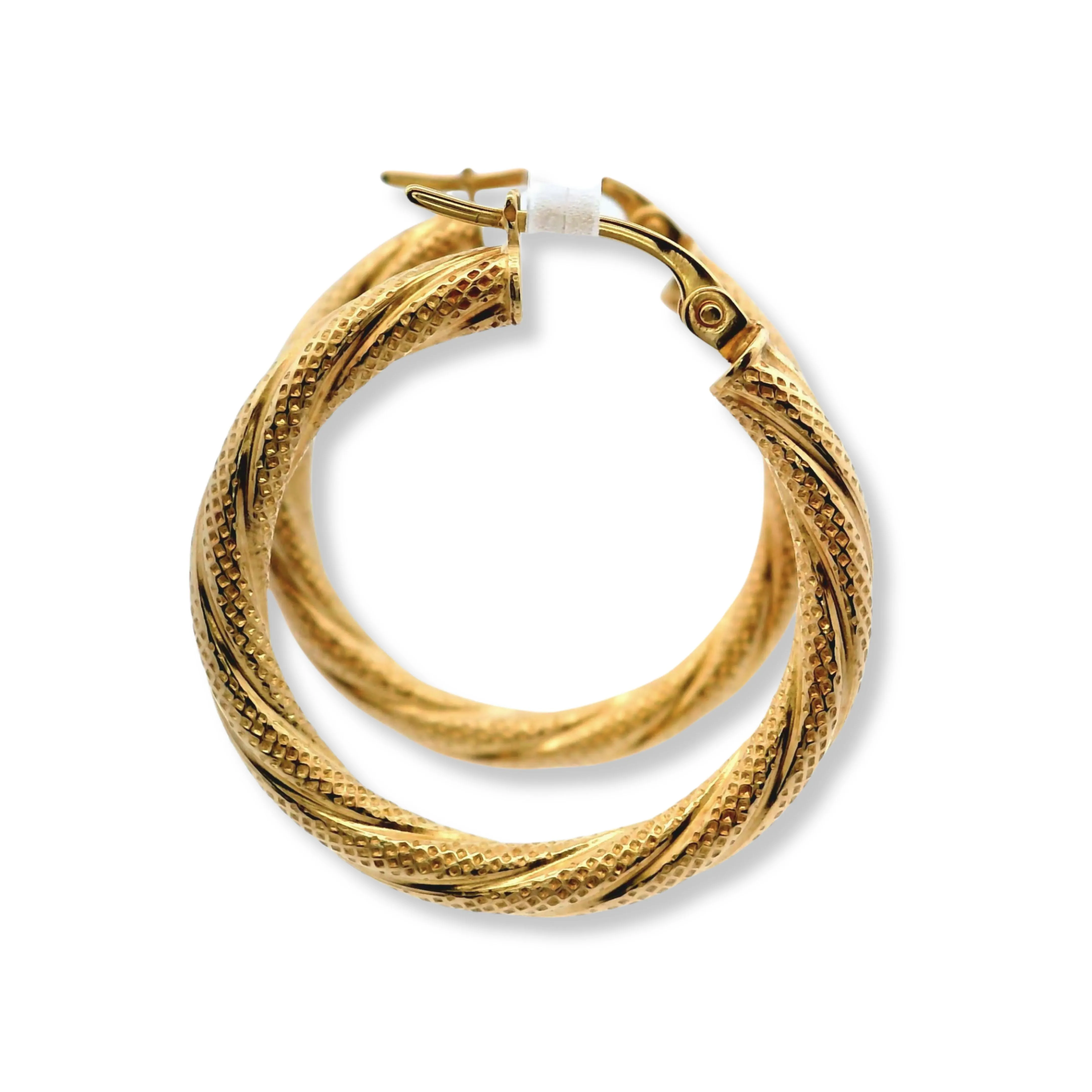 14K Yellow Gold Textured Hoop Earrings