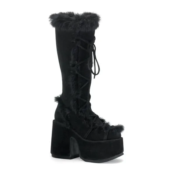 5" Vegan Suede Platform Go-Go Boot - Black -