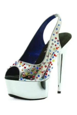 609-BEDAZZLED Platform Sandal | Silver Faux Leather