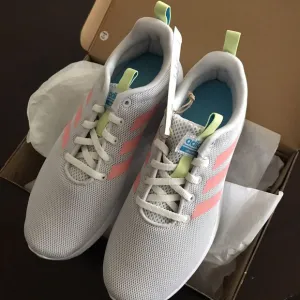 adidas Lite Racer Cln Running Shoes Big Kids Youth Size 5 Gray Green Pink New