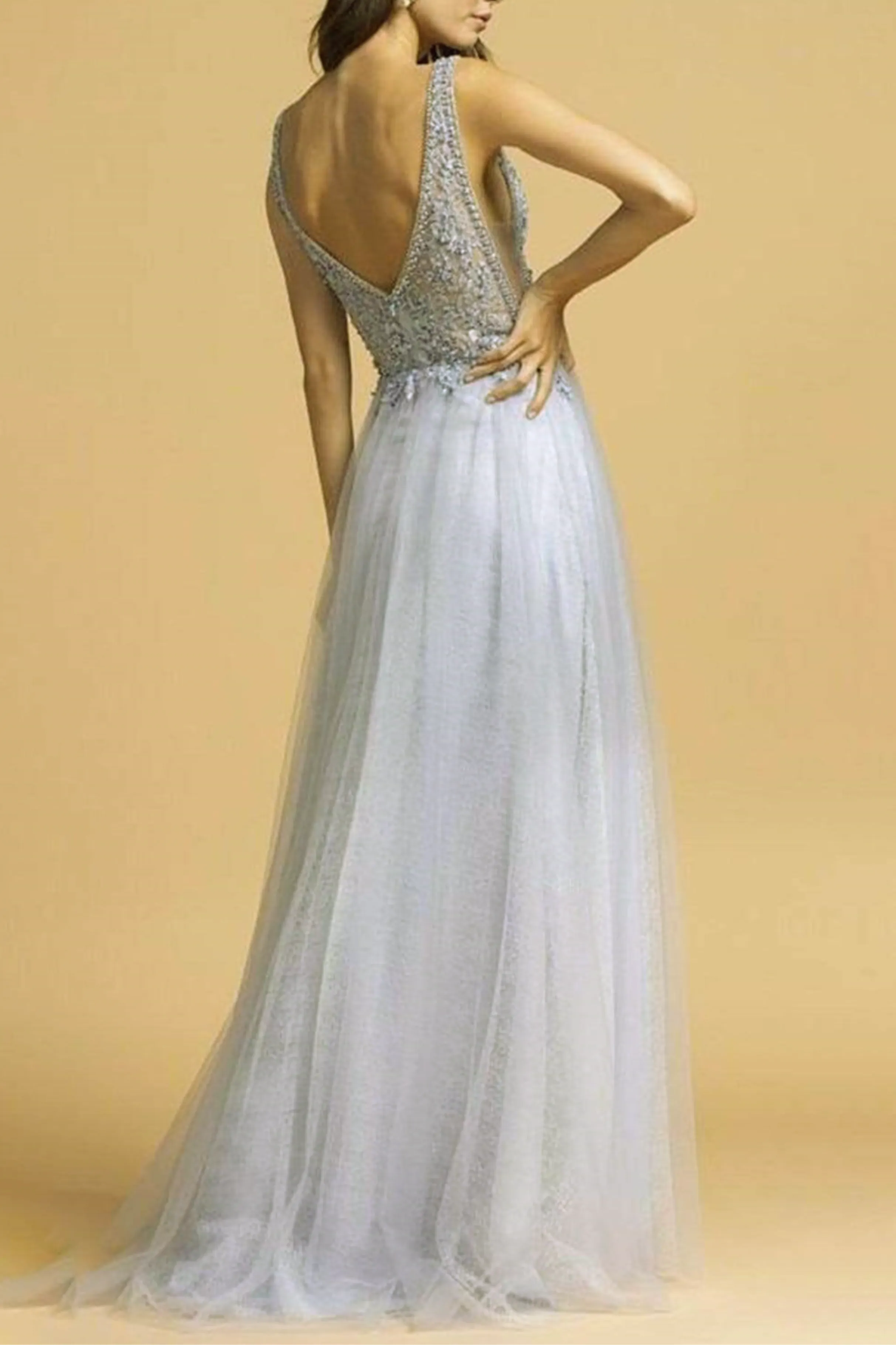 Aspeed L2179 Embellished V-Neck A-Line Evening Gown