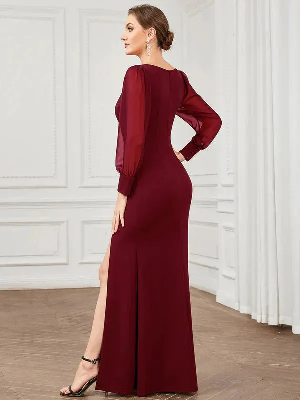 Bessie dress in burgundy with sleeve and split s6-8 Express NZ wide
