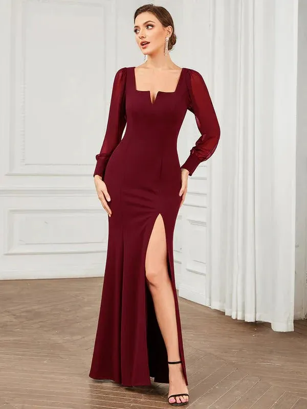 Bessie dress in burgundy with sleeve and split s6-8 Express NZ wide