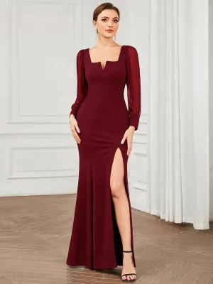 Bessie dress in burgundy with sleeve and split s6-8 Express NZ wide