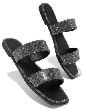 Black Glitter Sandals
