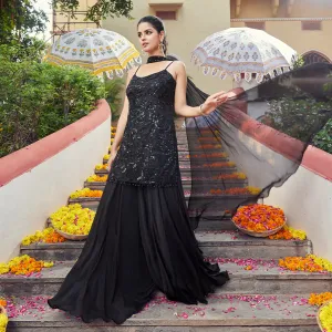 Black Net Palazzo Suit with Embroidered Kurti