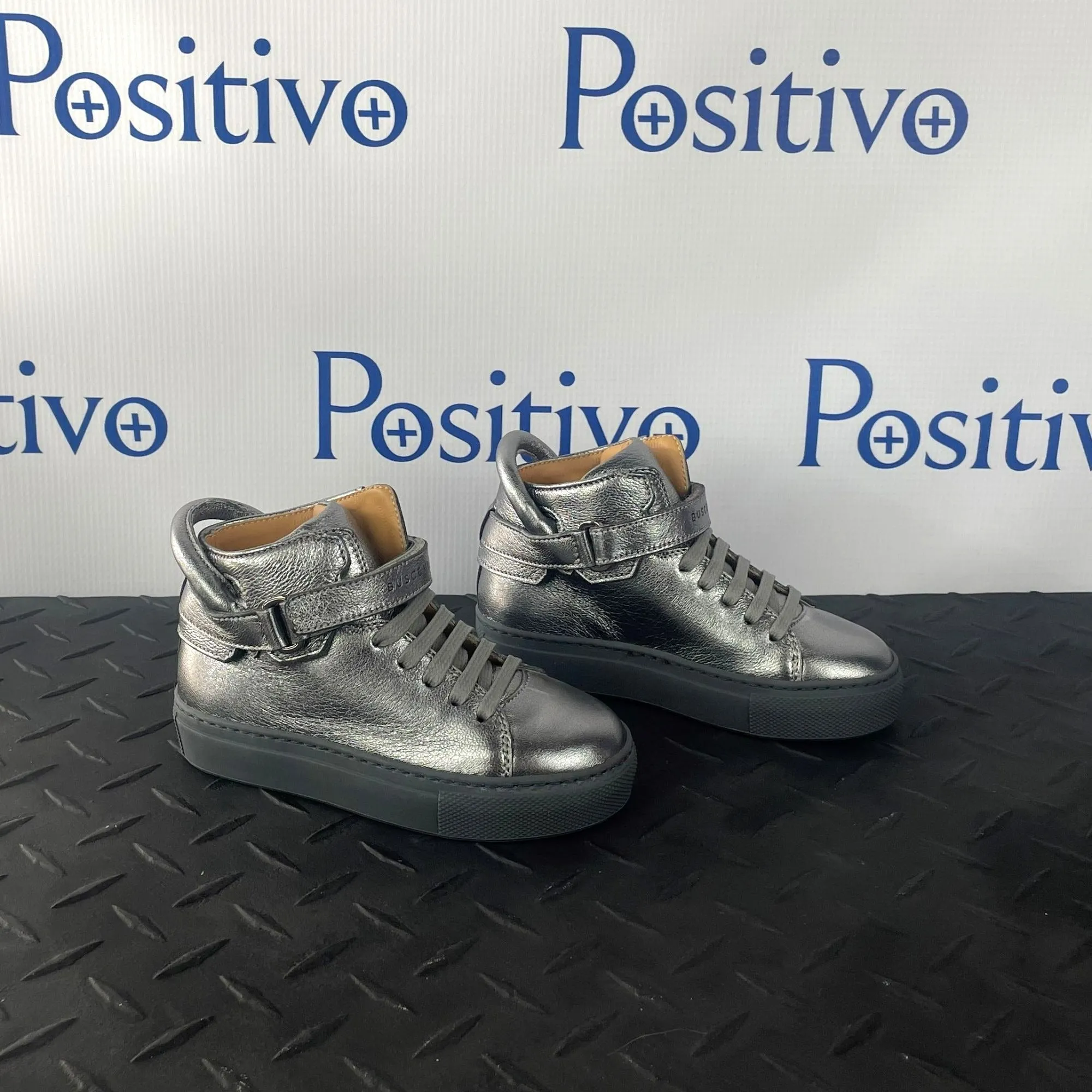 Buscemi 100MM Kid Metal Silver Leather Sneakers