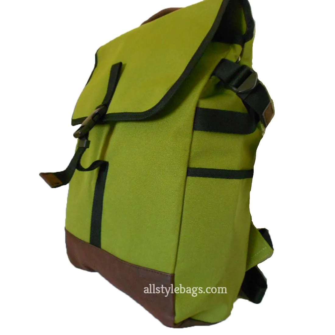 Canvas L backpack Bag I Pad laptop form Pockets Blanc Belt Olive Green flap over