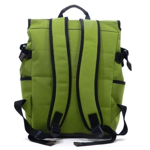 Canvas L backpack Bag I Pad laptop form Pockets Blanc Belt Olive Green flap over