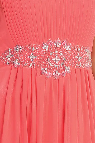 Celavie 3006 A-Line Long Dress Strapless Empire Beaded Waist