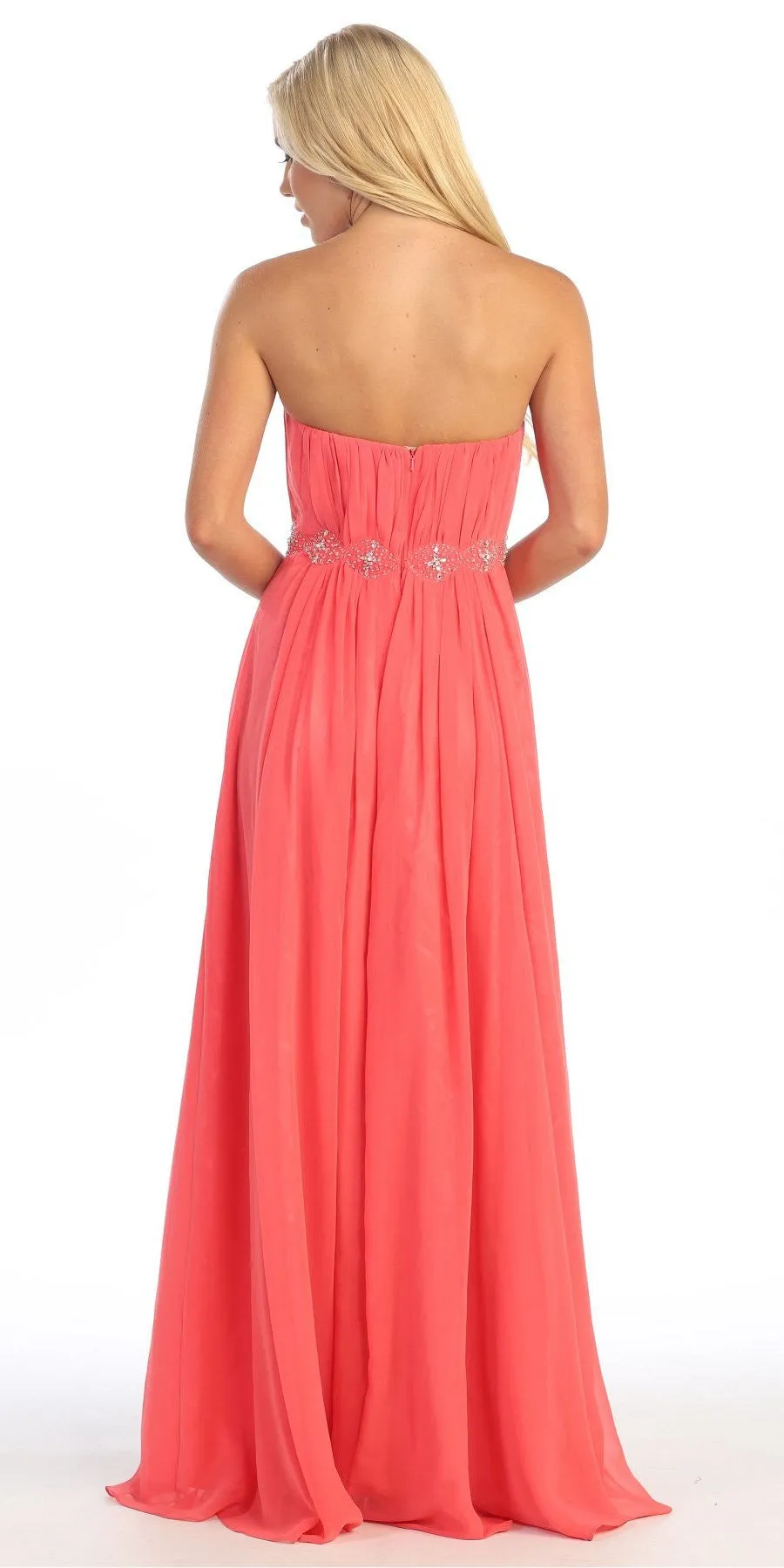 Celavie 3006 A-Line Long Dress Strapless Empire Beaded Waist