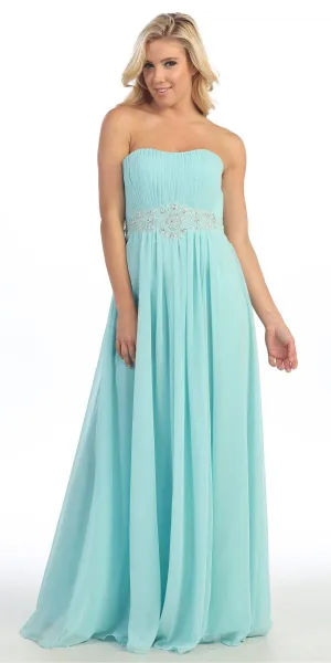 Celavie 3006 A-Line Long Dress Strapless Empire Beaded Waist