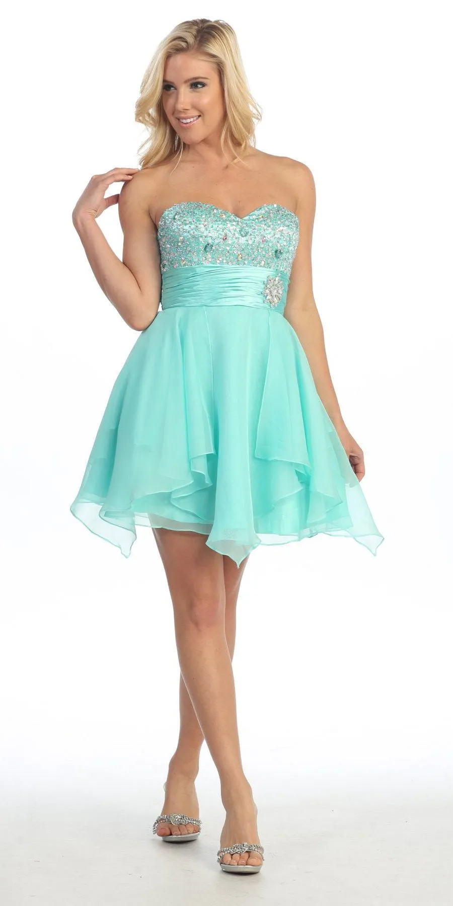 Celavie 3012 Short Dress A-Line Sweetheart Organza Empire