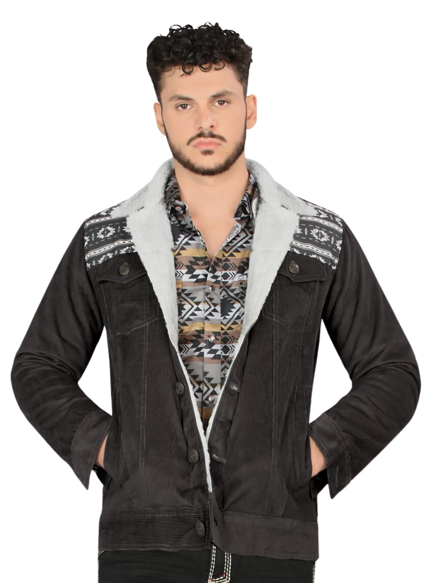 Chamarra Casual Termica de Forro Afelpado Estampada Aztec para Hombre 'Lamasini' - ID: 6001