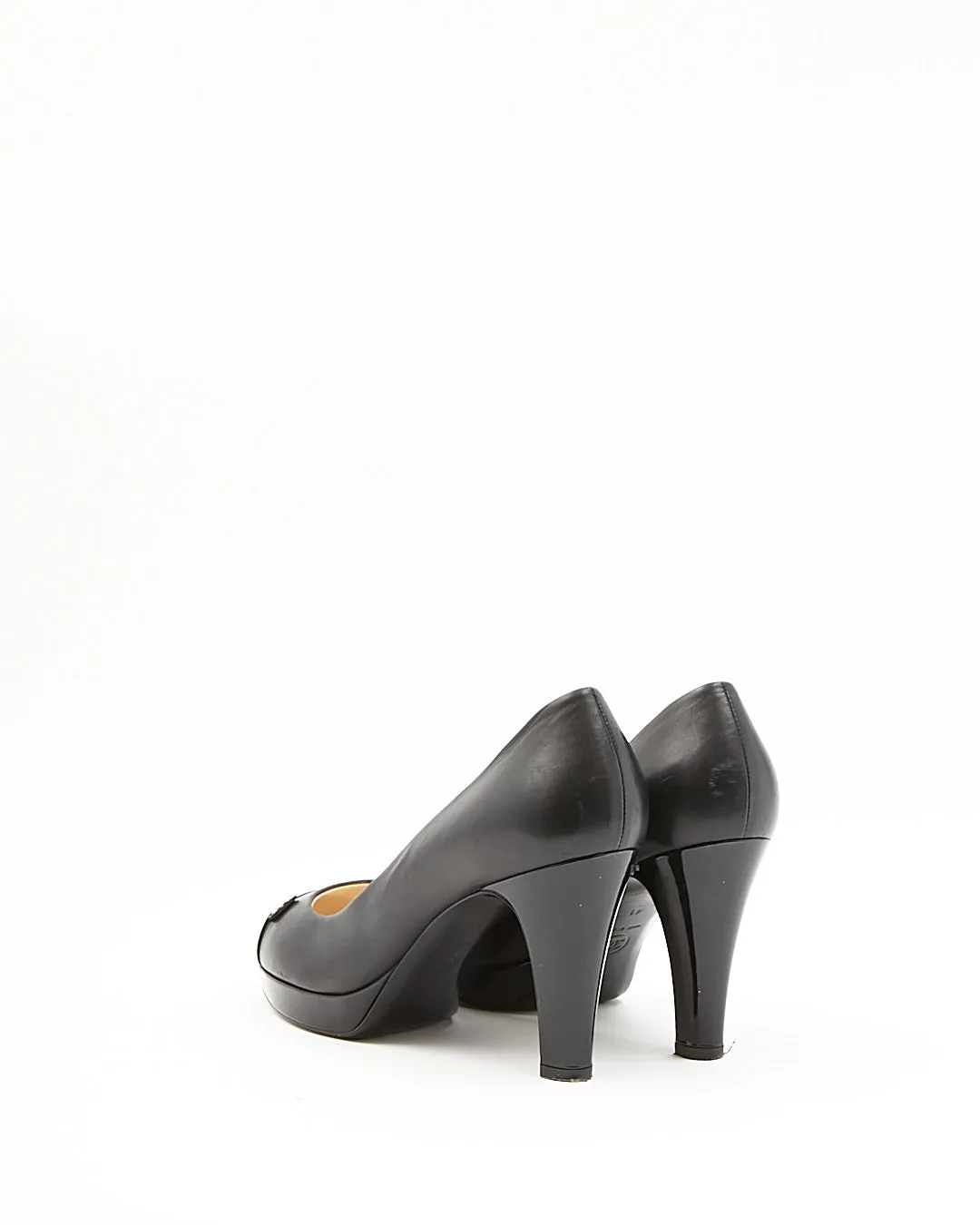 Chanel Black Leather Platform Pumps CC Logo Heels - 41