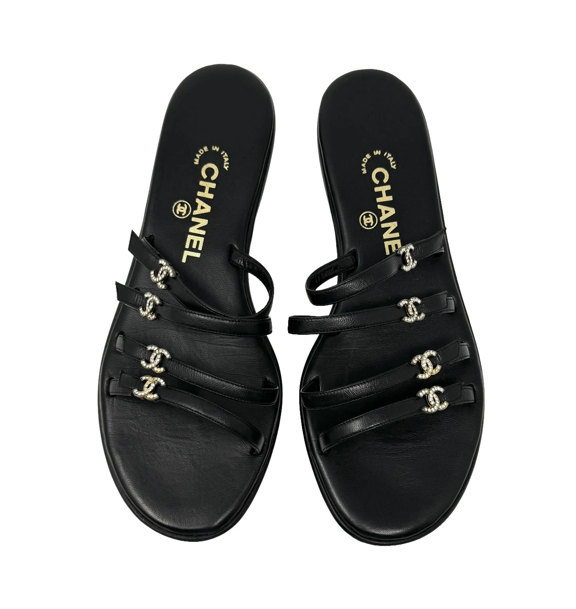 Chanel Black Rhinestone Sandals