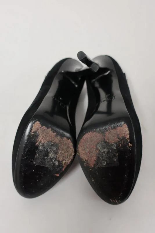 Christian Dior D Charm Pump Black Suede & Satin Size 37 Platform Heel