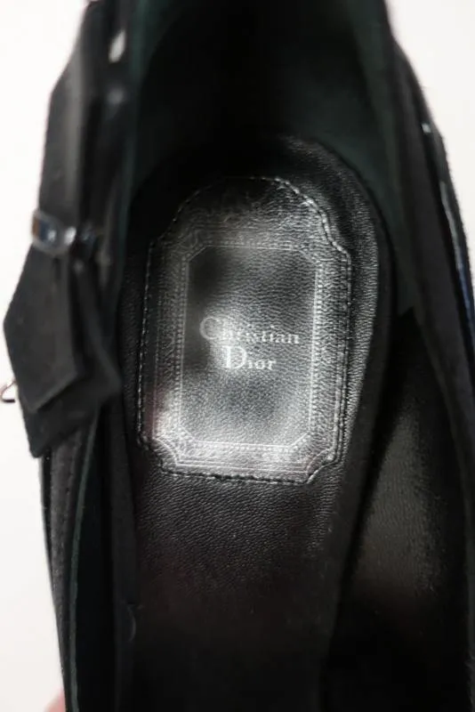 Christian Dior D Charm Pump Black Suede & Satin Size 37 Platform Heel