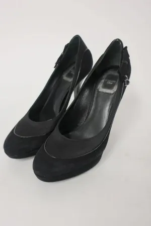 Christian Dior D Charm Pump Black Suede & Satin Size 37 Platform Heel