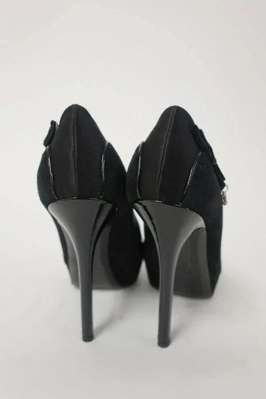 Christian Dior D Charm Pump Black Suede & Satin Size 37 Platform Heel