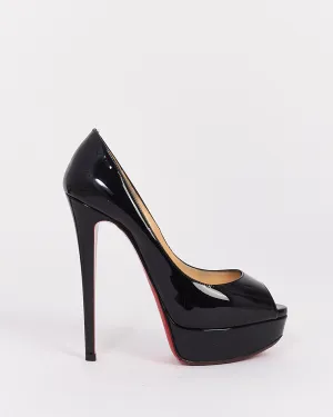 Christian Louboutin Black Patent Marlenalta Nappa Peep Toe Platform Pumps - 36.5