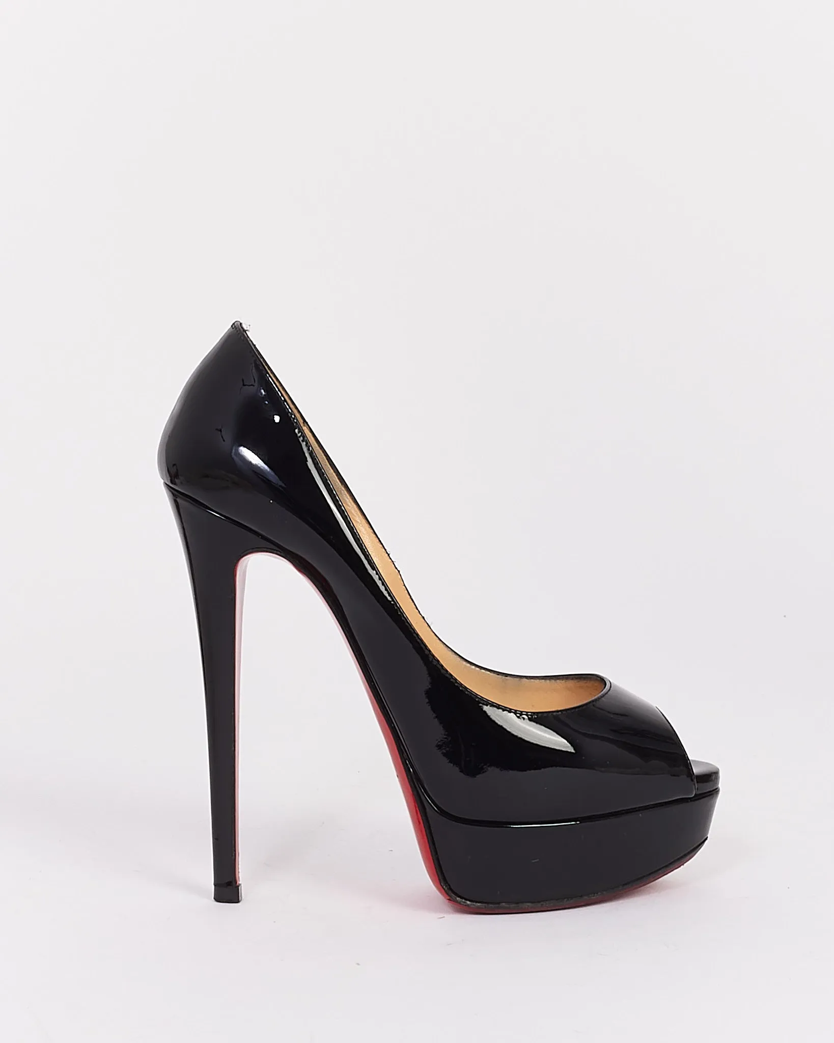 Christian Louboutin Black Patent Marlenalta Nappa Peep Toe Platform Pumps - 36.5