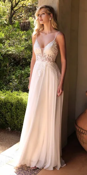 Cinderella Divine TY11 A-Line Chiffon Gown Beaded Embellished Floral Bodice Applique