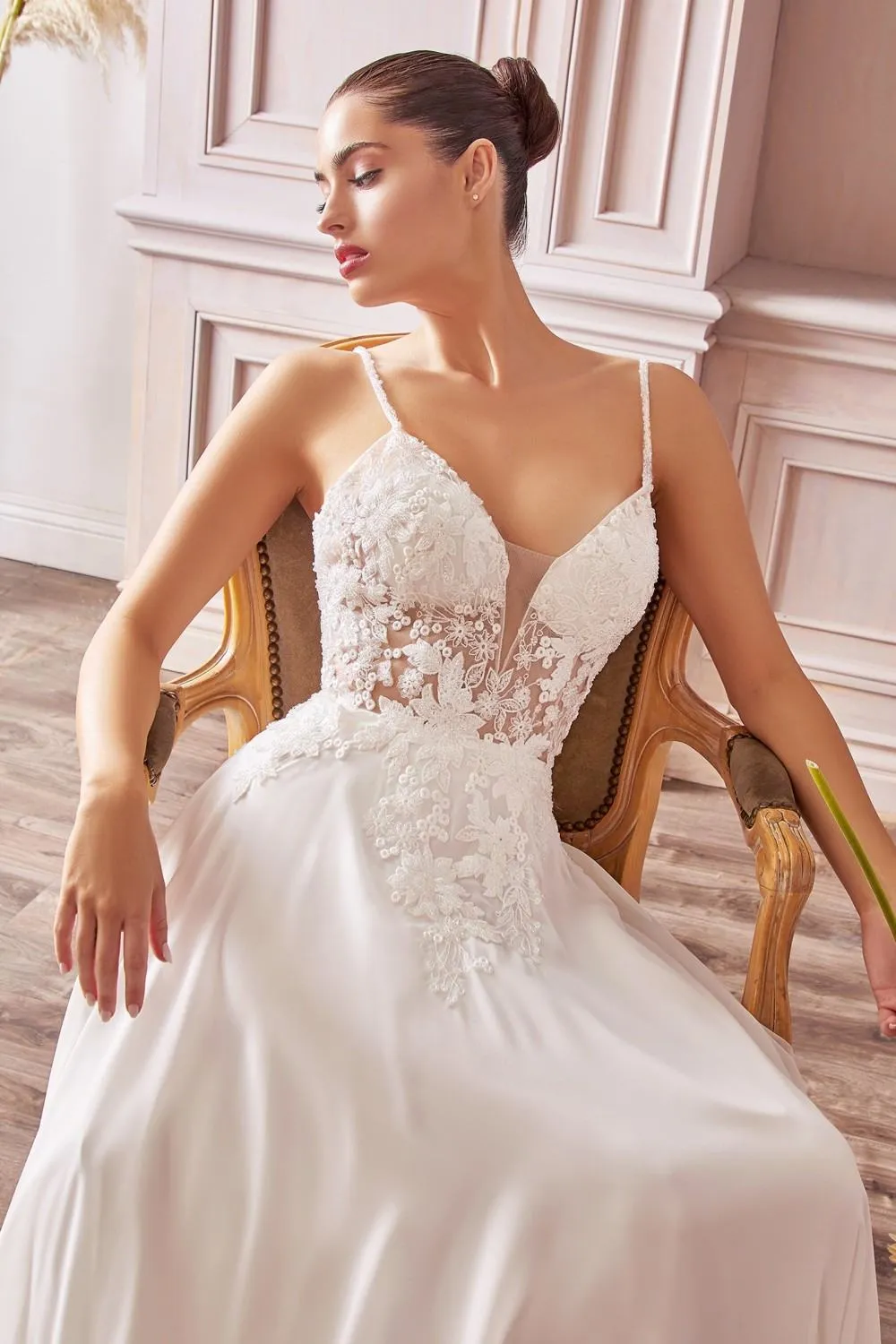 Cinderella Divine TY11 A-Line Chiffon Gown Beaded Embellished Floral Bodice Applique