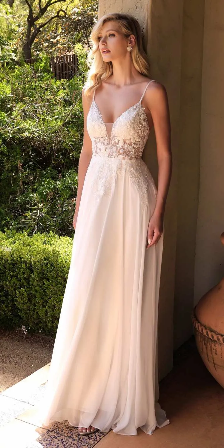 Cinderella Divine TY11 A-Line Chiffon Gown Beaded Embellished Floral Bodice Applique