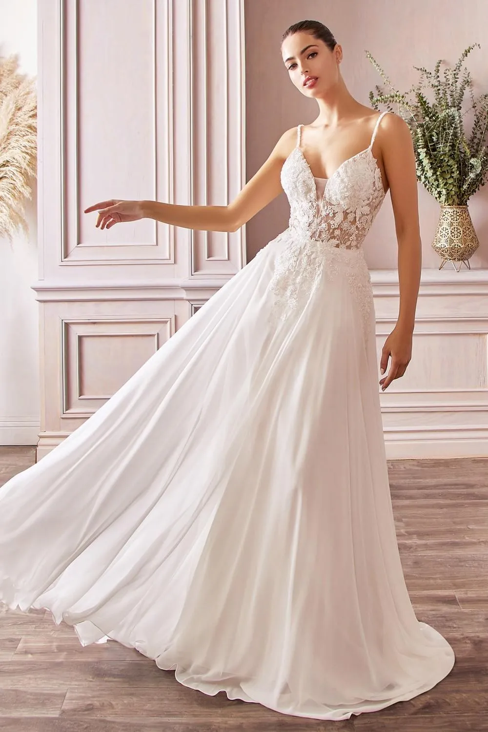Cinderella Divine TY11 A-Line Chiffon Gown Beaded Embellished Floral Bodice Applique