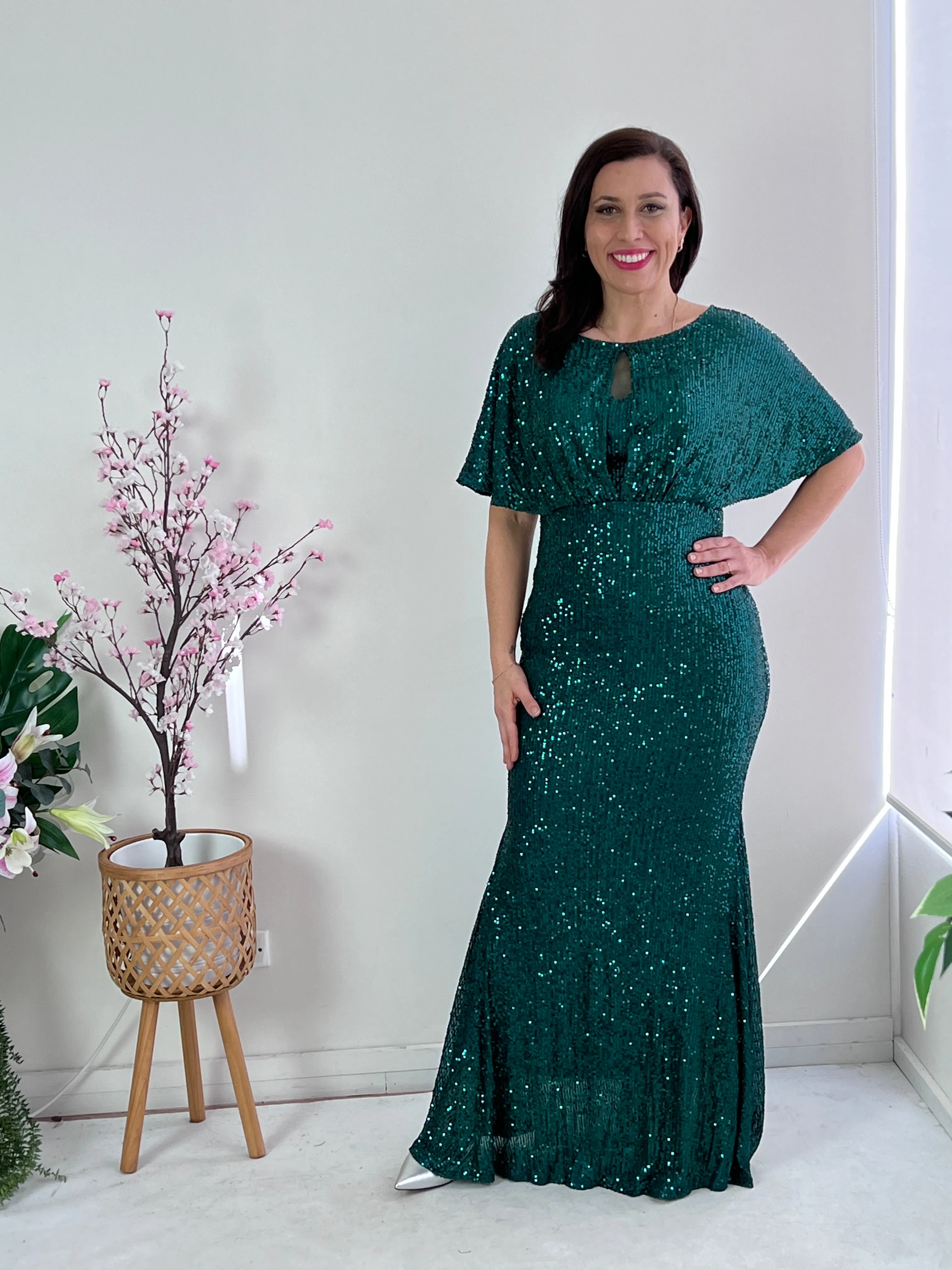 Cindy Emerald Sequin Evening Gown