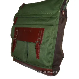 Color block Canvas School L Backpack blanc Olive brown Laptop tablet Sport Bag
