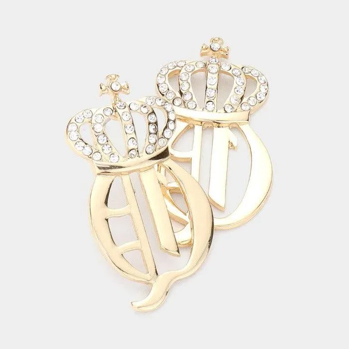 Crown Rhinestone Embellished Gold Earrings