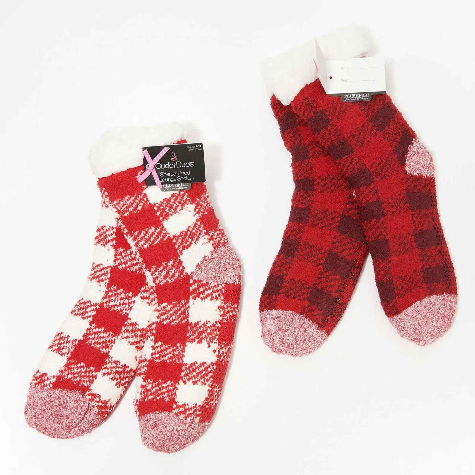 Cuddl Duds Women's 2 PAIRS Buffalo Check Sherpa Lined Socks