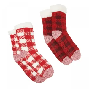 Cuddl Duds Women's 2 PAIRS Buffalo Check Sherpa Lined Socks