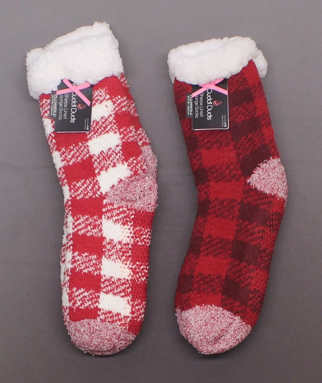 Cuddl Duds Women's 2 PAIRS Buffalo Check Sherpa Lined Socks