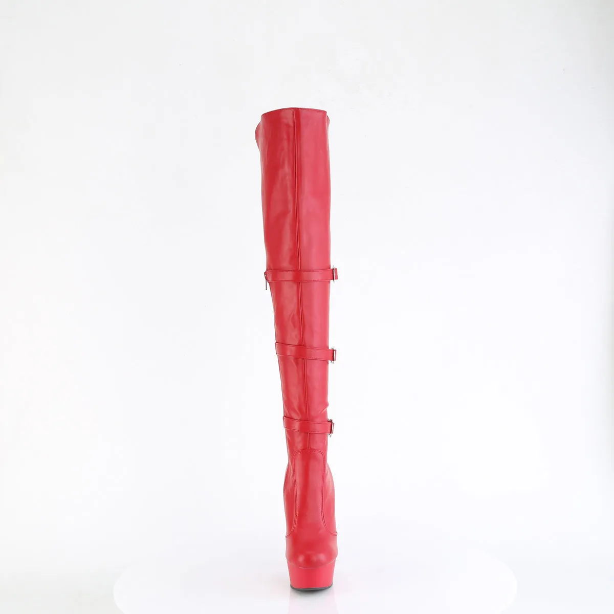 DELIGHT-3018  Red Stretch Faux Leather/Red Matte