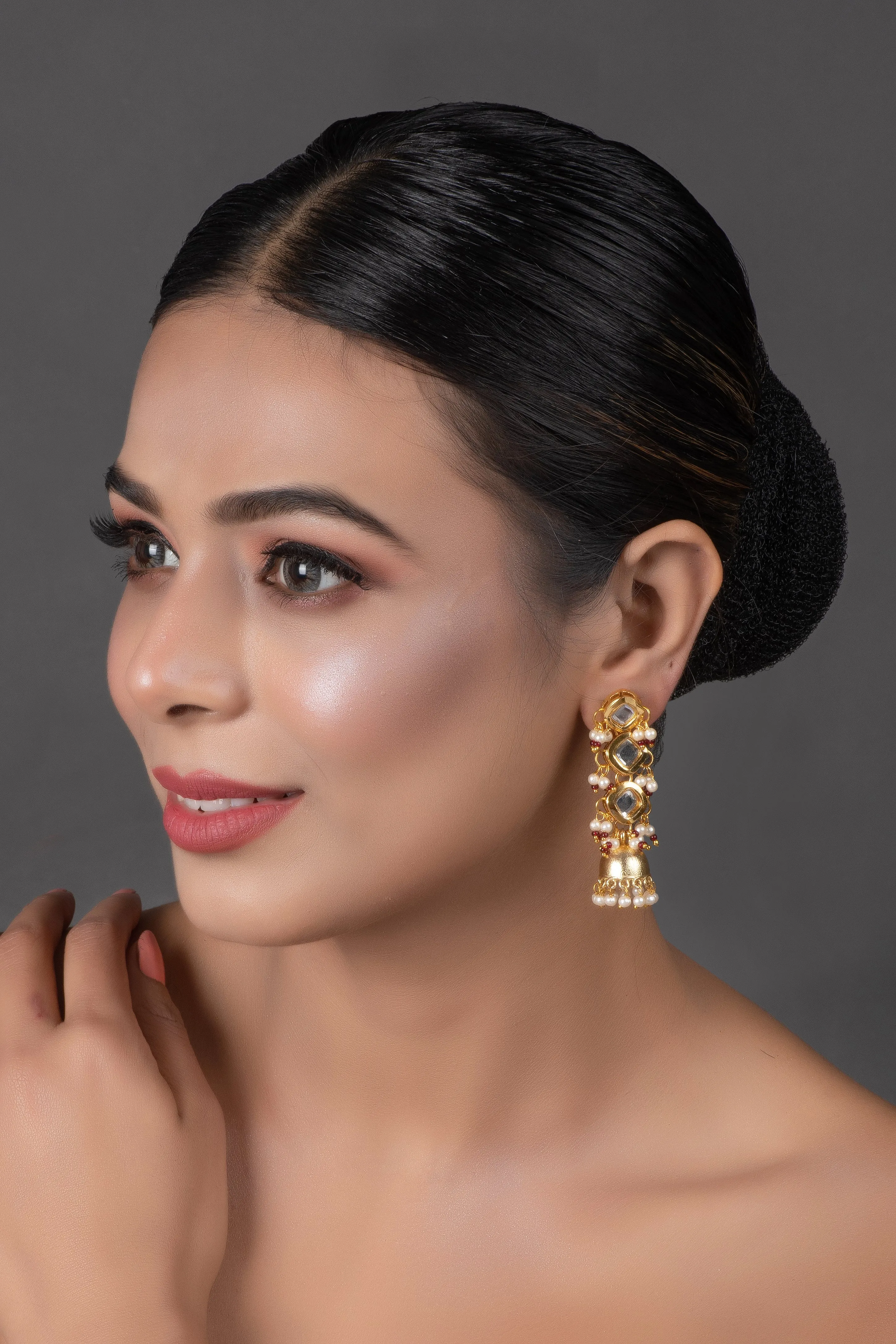 Designer Gold Tone Kundan Handcrafted Jhumki