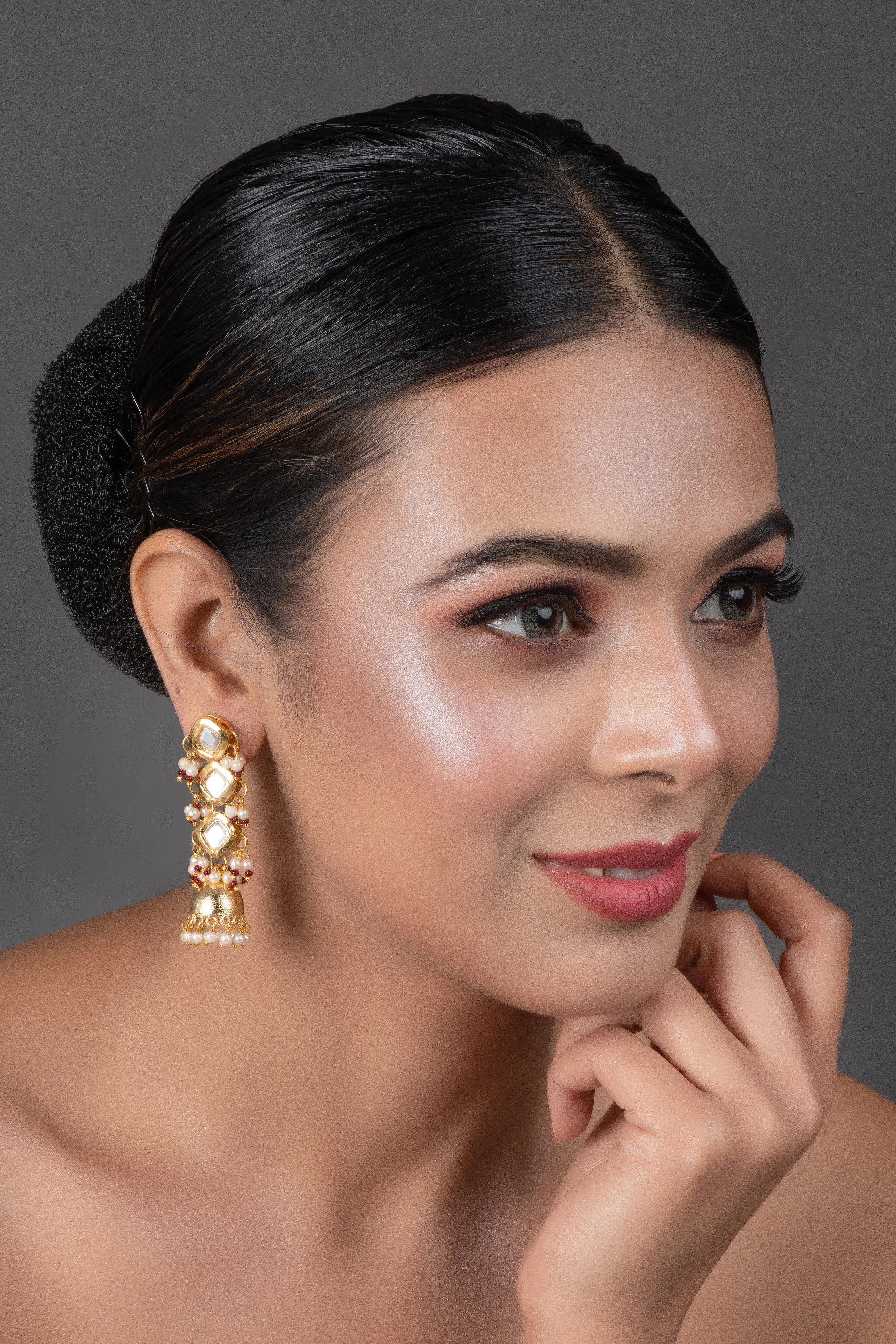 Designer Gold Tone Kundan Handcrafted Jhumki