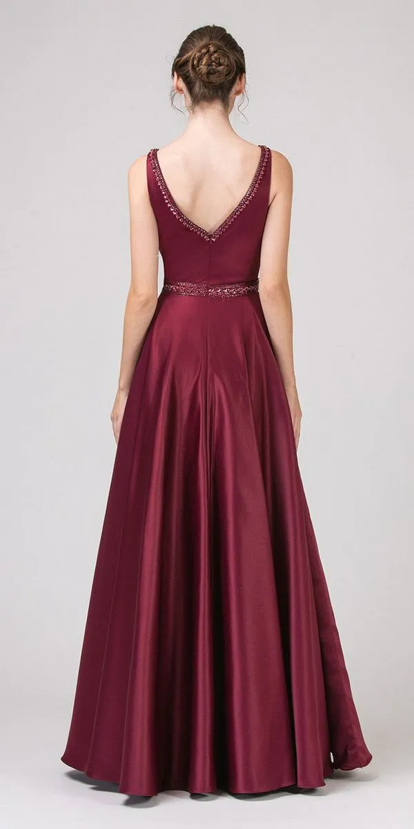 Eureka 9010 Embellished Long Prom Dress V-Neck with Pockets