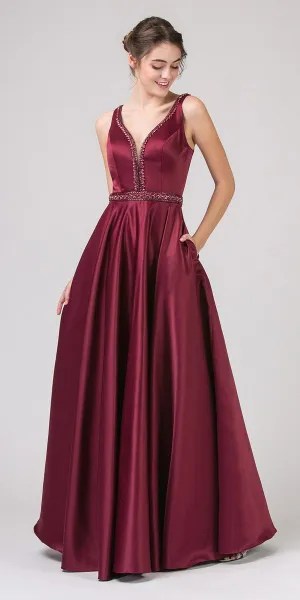 Eureka 9010 Embellished Long Prom Dress V-Neck with Pockets