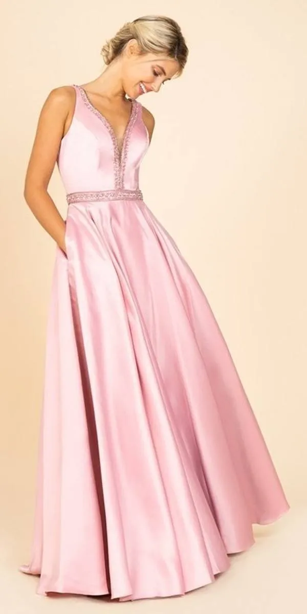 Eureka 9010 Embellished Long Prom Dress V-Neck with Pockets