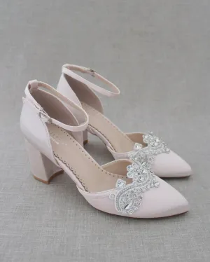 Evening Block Heel with Rhinestones Detail