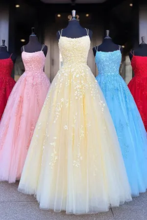 Fancy Spaghetti Straps Formal Prom Party Dress with Appliques Evening Dress OHC556